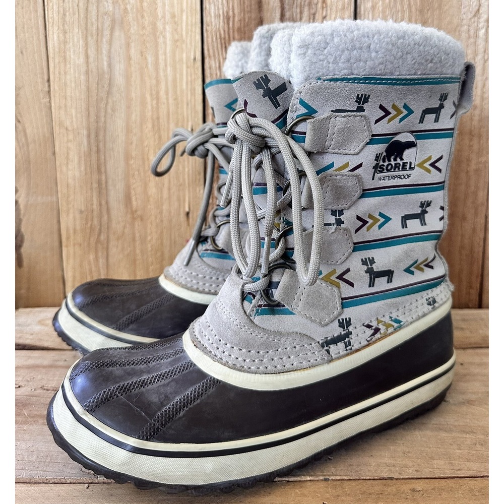 SOREL Aztec Snow Boots Deer Waterproof Insulated Sherpa Women’s 6